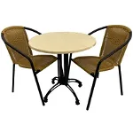 Set cafenea, masa rotunda D70cm AGMA HORECA MAPLE cu blat werzalit si baza neagra retro, 2 scaune TORO PVC ratan, Agma Horeca