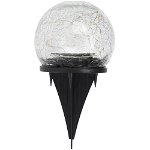 Lampă solară din sticlă Crackle Ball, diametru 15 cm, 20 LED, alb cald