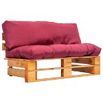 vidaXL Canapea din paleți de grădină, perne roșii, lemn de pin, vidaXL
