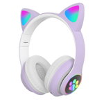 Casti wireless pliabile cu urechi de pisica iluminate LED, Bluetooth 5.0, Bass Stereo, MOV, 