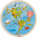 Puzzle circular din lemn - Harta lumii cu animale, edituradiana.ro