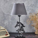 Lampa de masa, FullHouse, 390FLH1929, Baza din lemn, Argintiu / Antracit, FullHouse