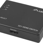 Switch video Lanberg 42433, comutator cu 3 intrari HDMI si un port de iesire HDMI 4K, 3D, telecomanda, alimentare microUSB 5V 1A, negru, Lanberg