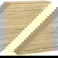 HOMCOM Dulap pentru Pantofi din PAL, cu 2 Rafturi Reglabile și 2 Sertare, Finisaj Stejar, Soluție Elegantă de Depozitare | Aosom Romania, HOMCOM