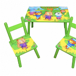 Set masuta cu doua scaune pentru copii, din MDF, verde, 59x39x40 cm