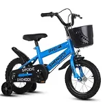 Bicicleta cu roti ajutatoare si frane, Albastra, 12 inch, Pentru copii intre 4-8 ani