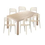 Set exterior gradina CULINARO TURI, masa 90x150x75cm culoare cappuccino, 6 scaune 43,9x45,3xH81,7cm polipropilena/fibra sticla culoare bej, Culinaro