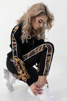 Trening de Dama Lejer din 2 Piese, Hanorac Crop, cu Insertii Baroque si Contur Ivoire, Special Edition, Negru