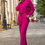 Compleu din tricot magenta cu pantalon evazat, InPuff Basic