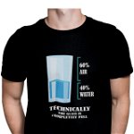 Tricou pentru baieti, Priti Global, cu mesaj amuzant, Technically the glass is completely full, Negru, S, PRITI GLOBAL