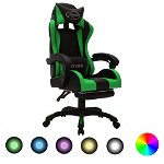 vidaXL Scaun de jocuri cu LED RGB, verde și negru, piele ecologică, vidaXL
