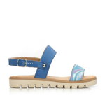 Sandale cu talpă joasă damă, din piele naturală – 515 Albastru Multicolor Box, Leofex