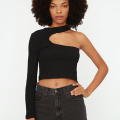 Trendyol, Bluza crop cu decolteu pe un umar, Rosu, XL