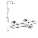 Coloana dus Grohe New Tempesta 200,crom,montare pe perete, baterie cada cu dus termostat Grh 1000 (27389002, 34155003), Grohe