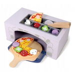 Jucarie Lemn Ecotoys Cuptor Pentru Pizza + Accesorii Pentru Bucatarie si Alimente, Ecotoys