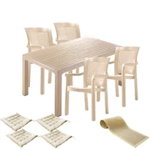 Mobila gradina CULINARO RISTI, masa 90x150x75cm, 4 scaune 57x60xH90cm polipropilena/fibra sticla culoare cappuccino, 4 perne scaun, traversa, Culinaro