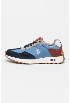 U.S. Polo Assn., Pantofi sport cu model colorblock si insertii de piele intoarsa Cooper, Maro/Albastru/Bleumarin, 43