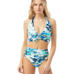 Imbracaminte Femei Carmen Marc Valvo Lush Verdure Ruched Halter Top with Bows Ties At Back Neck Removable Soft Cups Lagoon