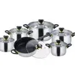 Set de 5 oale din inox cu capac 16 cm, 18cm, 20cm, 24cm, plus o tigaie marmorata cu capac 24cm, gri, Kinghoff