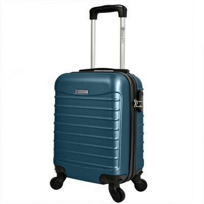 Troler cabina avion Quasar & Co.®, 40x30x20cm, bagaj de mana, troller cu fermoar sigur, cifru, maner telescopic lung, geamantan cu 4 roti duble, detasabile, 360°, valiza ABS 2.8 mm, rezistent, 2 compartimente cu buzunar, 10kg, LINE, albastru petrol