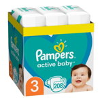Pampers Scutece Active Baby, Marimea 3 Midi, 6-10kg, 208 bucati, PAMPERS