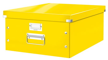 Cutie depozitare Leitz WOW Click & Store, carton laminat, partial reciclat, pliabila, cu capac si maner, 36x20x48 cm, galben, Leitz