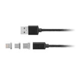 Cablu USB magnetic micro USB / Lightning 1m negru Kruger&Matz, KRUGER and MATZ