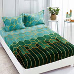 Cearsaf cu elastic COCOLINO 180x200x25cm 2 fete de perne Jojo Home Verde-Multicolor forme geometrice, JOJO Home