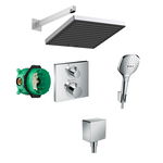 Set de duș, Hansgrohe, cu baterie Ecostat Square, pălărie Pulsify E 260 și pară de duș, cot racord și furtun, Hansgrohe