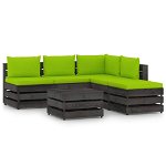 Set mobilier de gradina cu 3 canapele de mijloc, 1 canapea de colt si 2 mese/taburet cu perne vidaXL, Lemn, Verde deschis