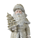 Figurina decorativa - Santa Polyresin Santa with Tree Standing - White-Gold, Kaemingk
