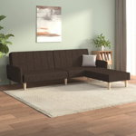Canapea extensibila 2 locuri vidaXL, cu taburet, maro inchis, textil, 220 x 84,5 x 69 cm, 30.15 kg