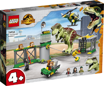 Jucarie 76944 Jurassic World T. Rex Breakout Construction Toy (Set with Dinosaur Figure, Helicopter, Airport and Toy Car, Dinosaur Toy for Ages 4+), LEGO