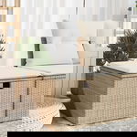 vidaXL Градинска табуретка с възглавница бежова 55x55x37 см полиратан, vidaXL
