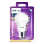 Bec LED Philips A60, EyeComfort, E27, 11W (75W), 1055 lm, lumina alba calda (2700K), clasa energetica F