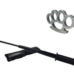 Set baston telescopic flexibil negru maner tip tonfa 47 cm box argintiu 0 5 cm grosime, IdeallStore