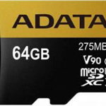 Card ADATA microSDXC Premier One V90 64GB Class 10 UHS-II U3 275MB/s Card de memorie A-DATA, microSDXC, 64 GB, 275 MB/s Citire, 155 MB/s Scriere, Clasa 10 + Adaptor SD, ADATA