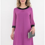 Rochie din voal magenta cu insertii din catifea cu fir multicolor, 