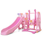 Spatiu de joaca Nichiduta Giraffe Pink 3 in 1 cu leagantobogan si cos de baschet, Nichiduta