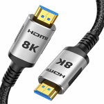 Cablu HDMI 2.1 SNOWKIDS, nailon/aliaj de aluminiu, gri/negru, 2 m, 8K, 
