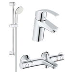 Pachet baterii baie cada,termostat Grohe Grohtherm 800 set dus +baterie lavoar Eurosmart marimea S(33265002,34567000,27853001), Grohe