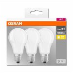 Set 3 becuri LED Osram Base, A75, E27, 10W (75W), 1055 lm, lumina calda (2700K), clasa energetica F