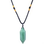 Colier cu cristal vindecator Aventurin verde 4-5 cm, in forma hexagonala cu dublu varf si saculet satin negru ,   pentru protectie, vointa si noroc, CraftMystic