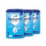 Set 3 cutii lapte praf Aptamil 1 Nutri-Biotik cu Imuno-Nutrienti, Calciu, Fier si Zinc, pentru un sistem imunitar sanatos, 800g, 0luni+