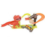 Set de constructie pista lansator Dinozaur Iso Trade, 13 piese, 60 x 40 x 25 cm, 2 masinute incluse, 3 ani+