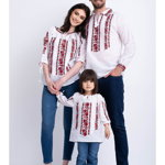 Set bluze traditionale cu broderie inflorata rosie pentru familie