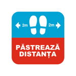 Sticker atentionare, pastreaza distanta, coronavirus, Alb/Albastru/Rosu, 20x20cm, Priti Global