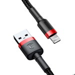 Cablu Date si Incarcare Baseus, Cafule CALKLF-C19, USB la tip Lightning, 1.5A, 2m, Negru - Rosu