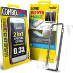 Bumper Hoda Taiwan GBO-IP6P-GY, folie de sticla fata+folie spate, pentru iPhone 6 Plus/6s Plus (Gri)