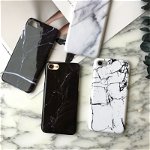Husa de telefon alb cu negru, cu aspect marmorat, pentru iPhone 6/6s 6/6splus 7/8 7/8plus, Neer